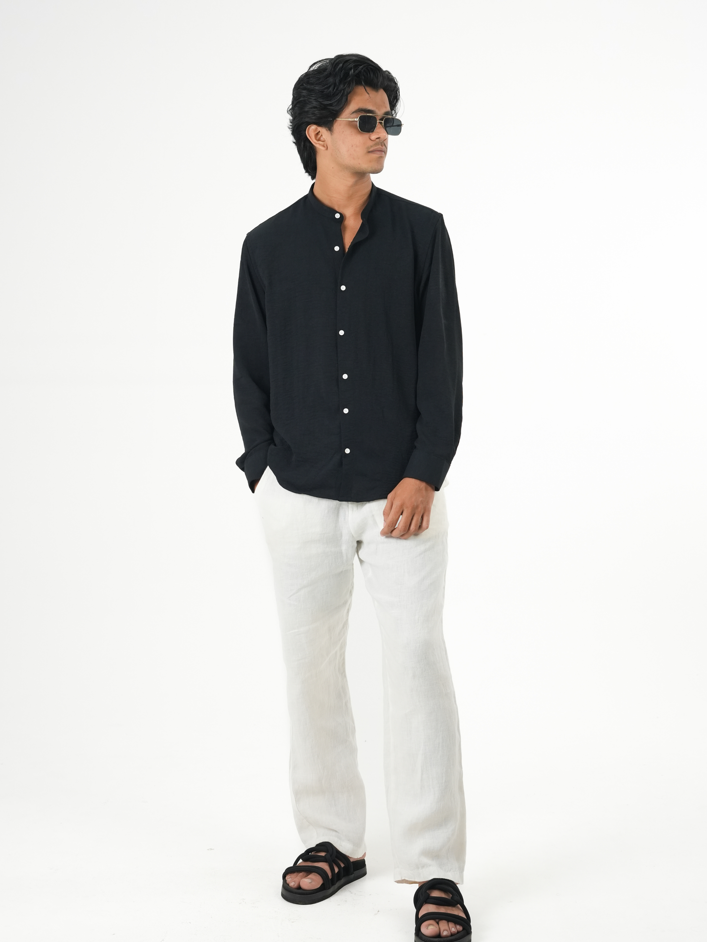 Regular Fit Chinese Collar Shirt IMP Fabirc Black