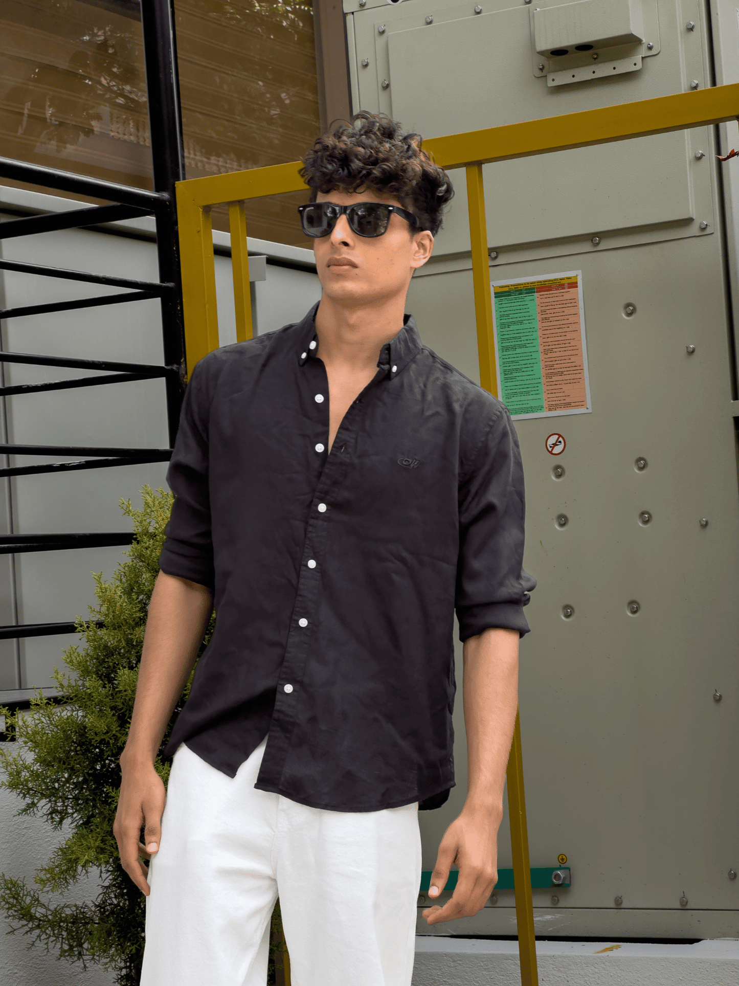 Relaxed Fit Cotton linen shirt Black