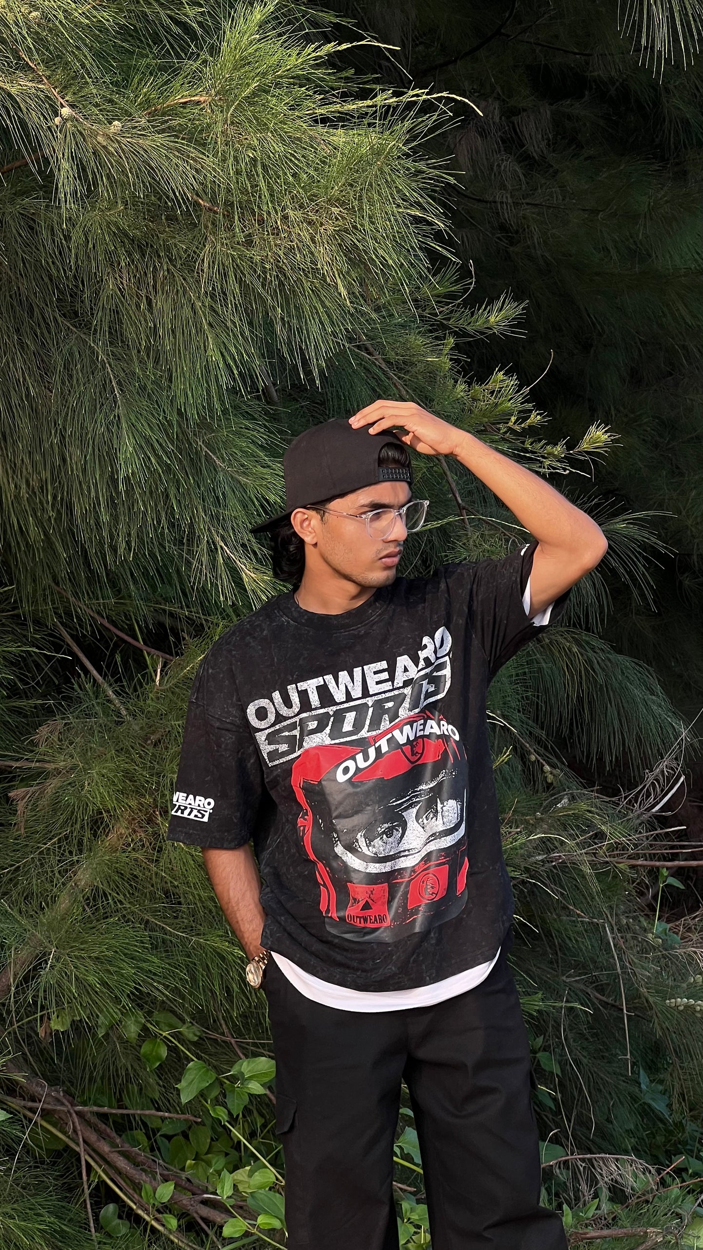 Oversized Stone washed Helmet design Tshirt Black
