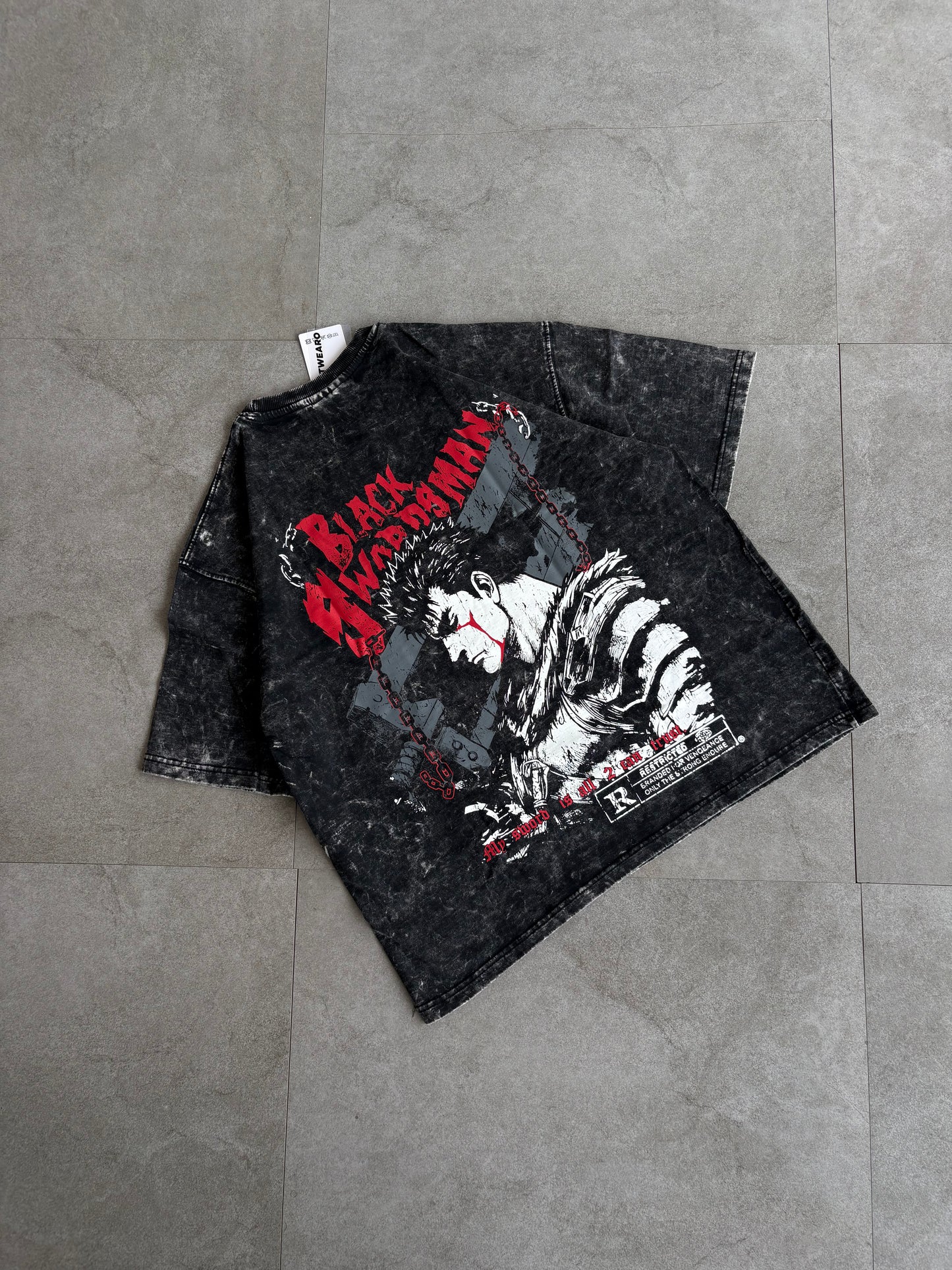 Oversized Acid wash berserk Tshirt Black