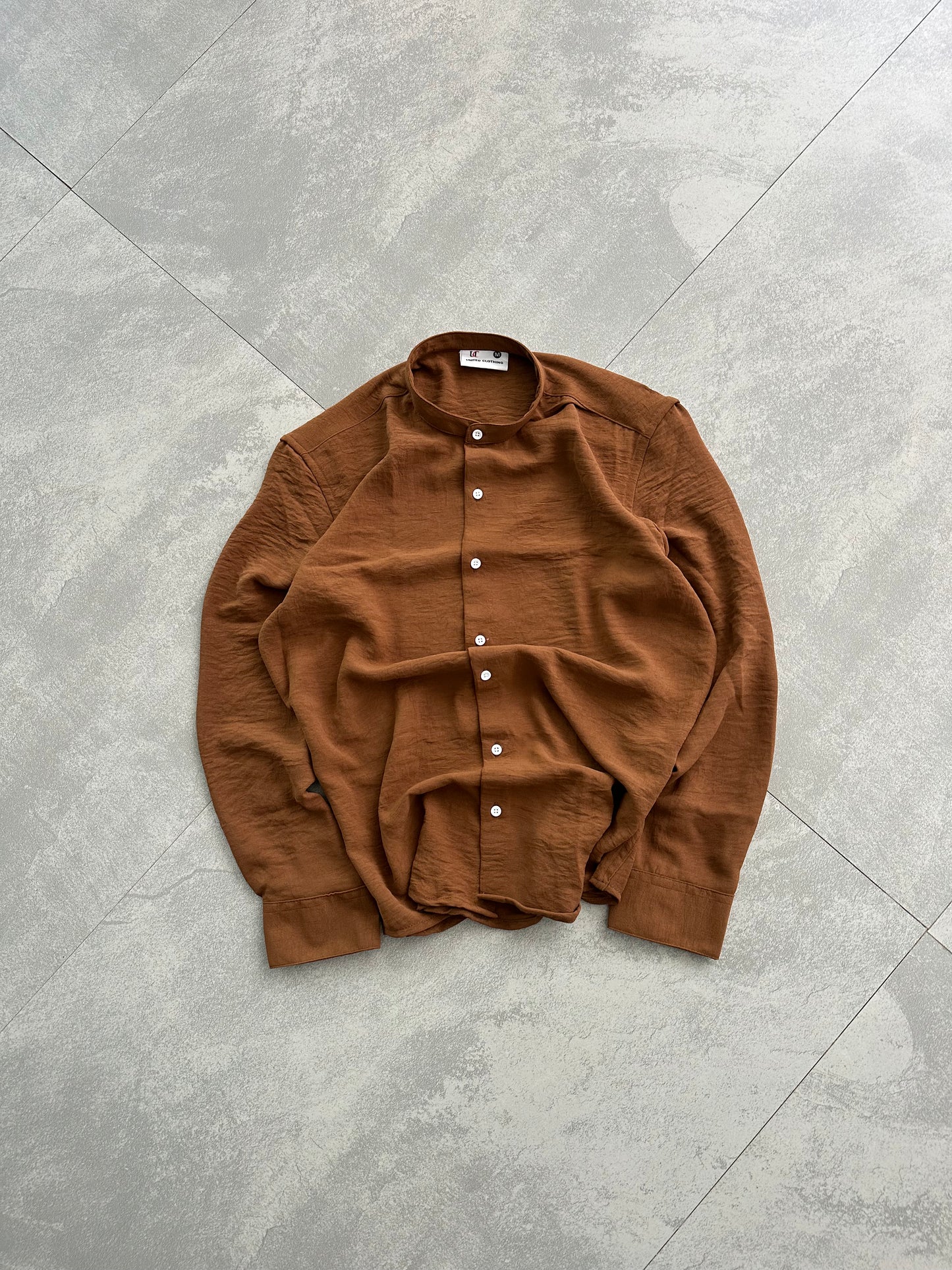Regular Fit Chinese Collar Shirt IMP Fabirc LITE BROWN