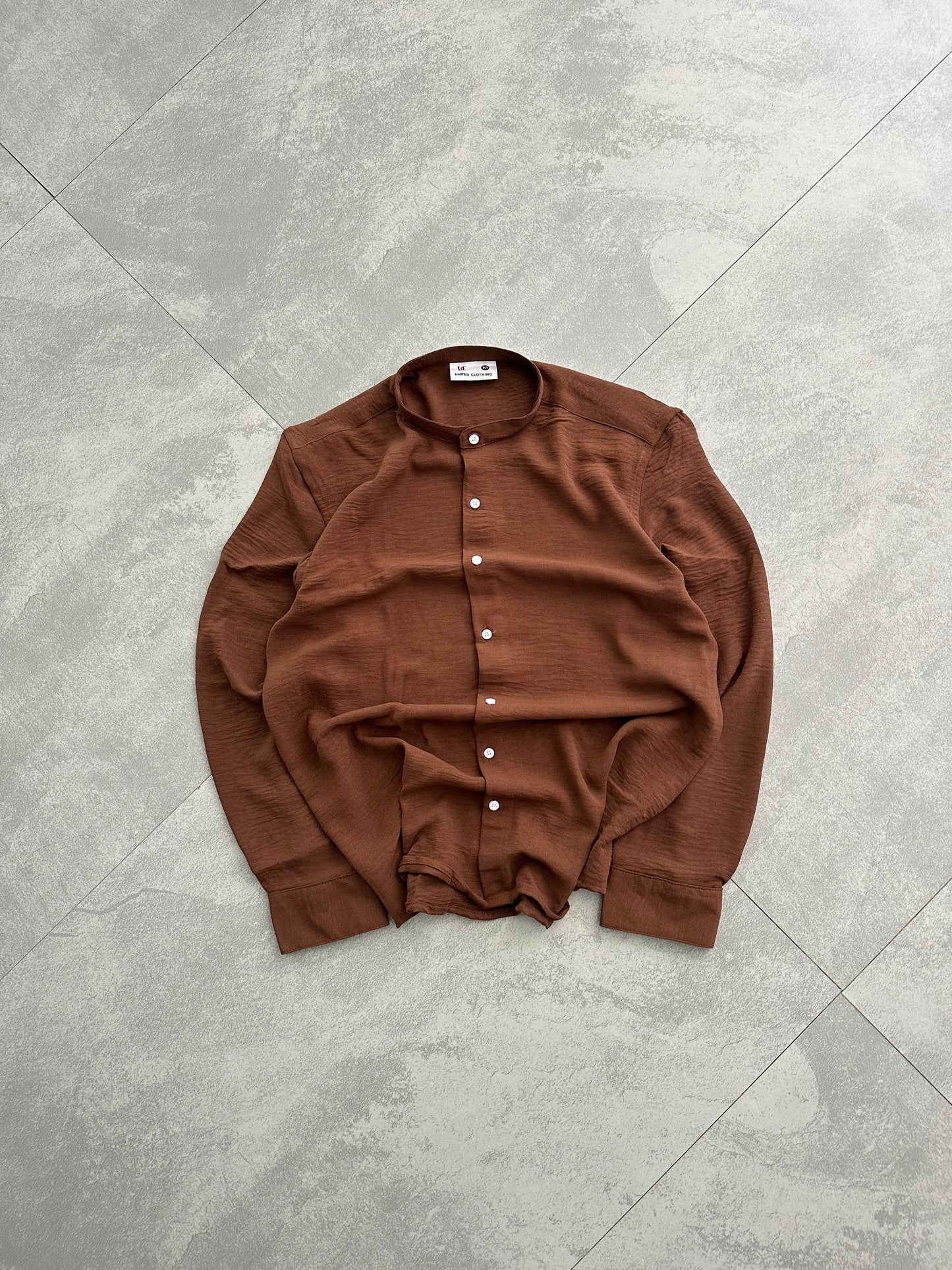 Regular Fit Chinese Collar Shirt IMP Fabirc BROWN