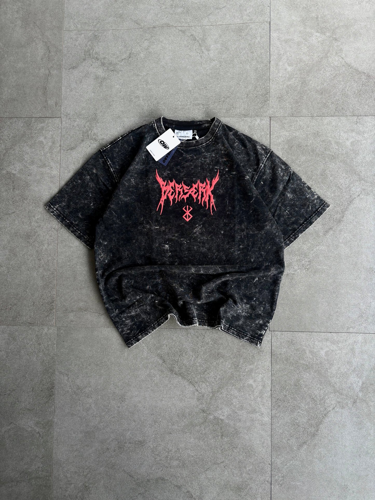 Oversized Acid wash berserk Tshirt Black
