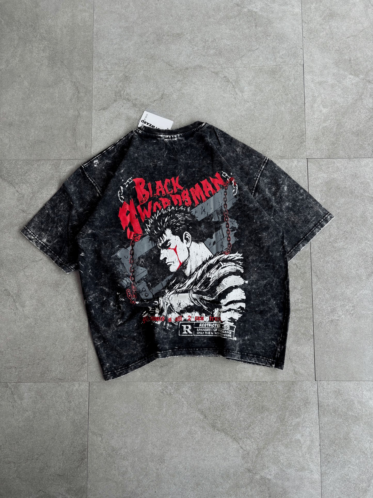 Oversized Acid wash berserk Tshirt Black - outwearo