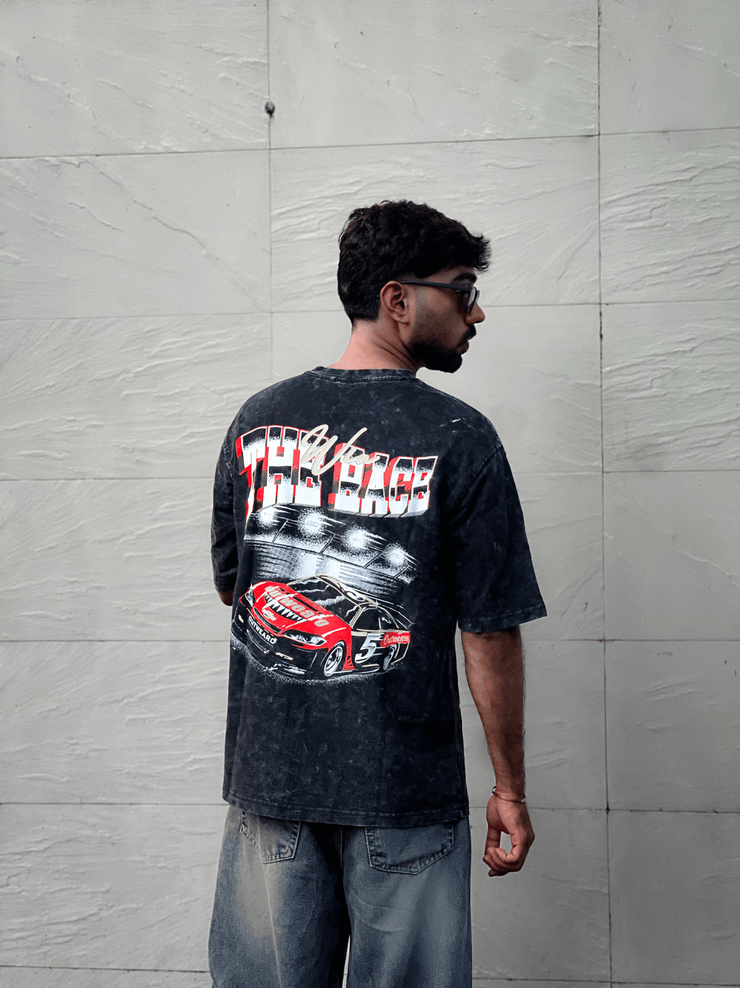 Oversized Acid wash vintage car Tshirt - Black - outwearo