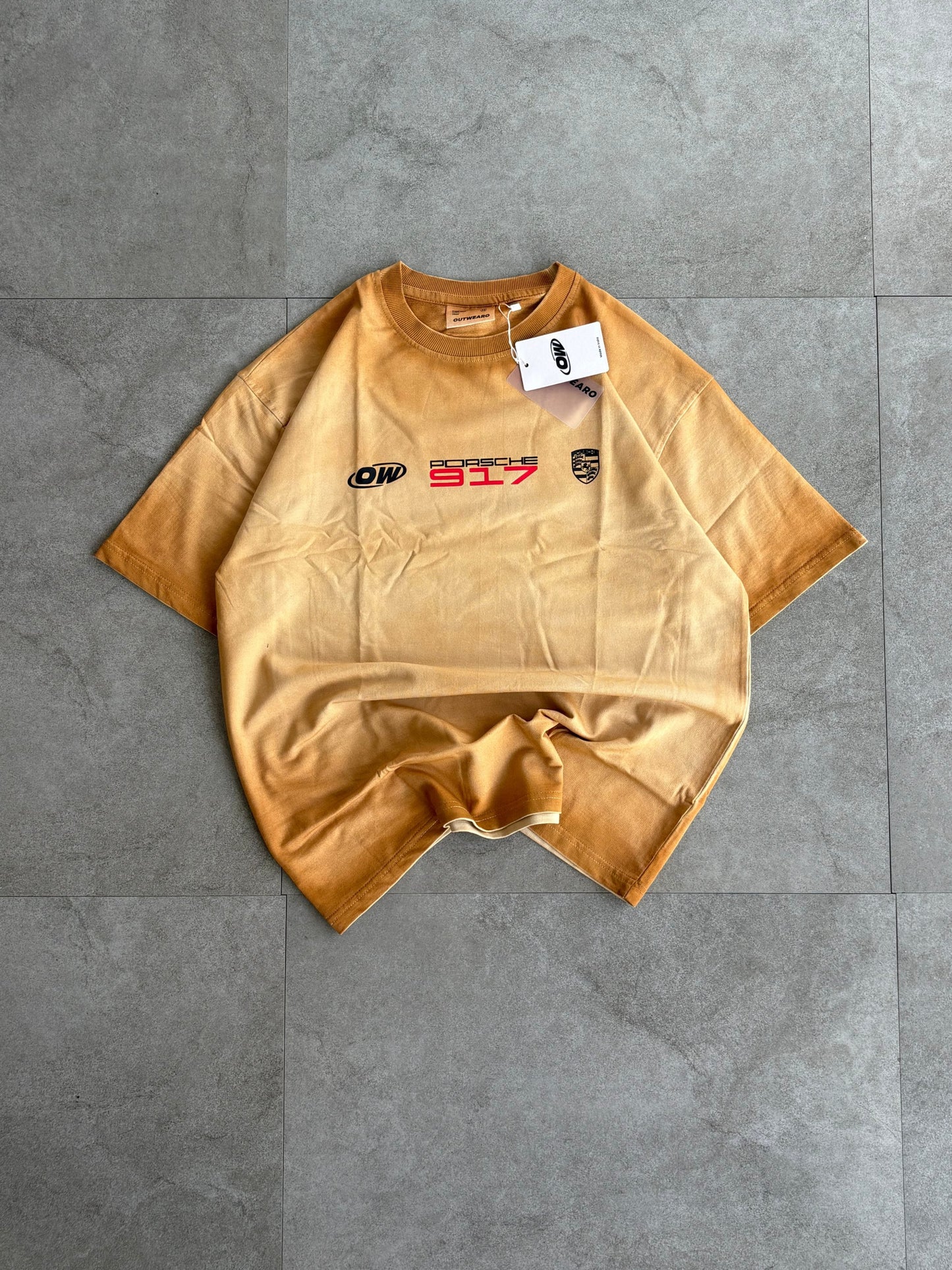 Oversized Gradient washed Porsche Tshirt Brown - outwearo