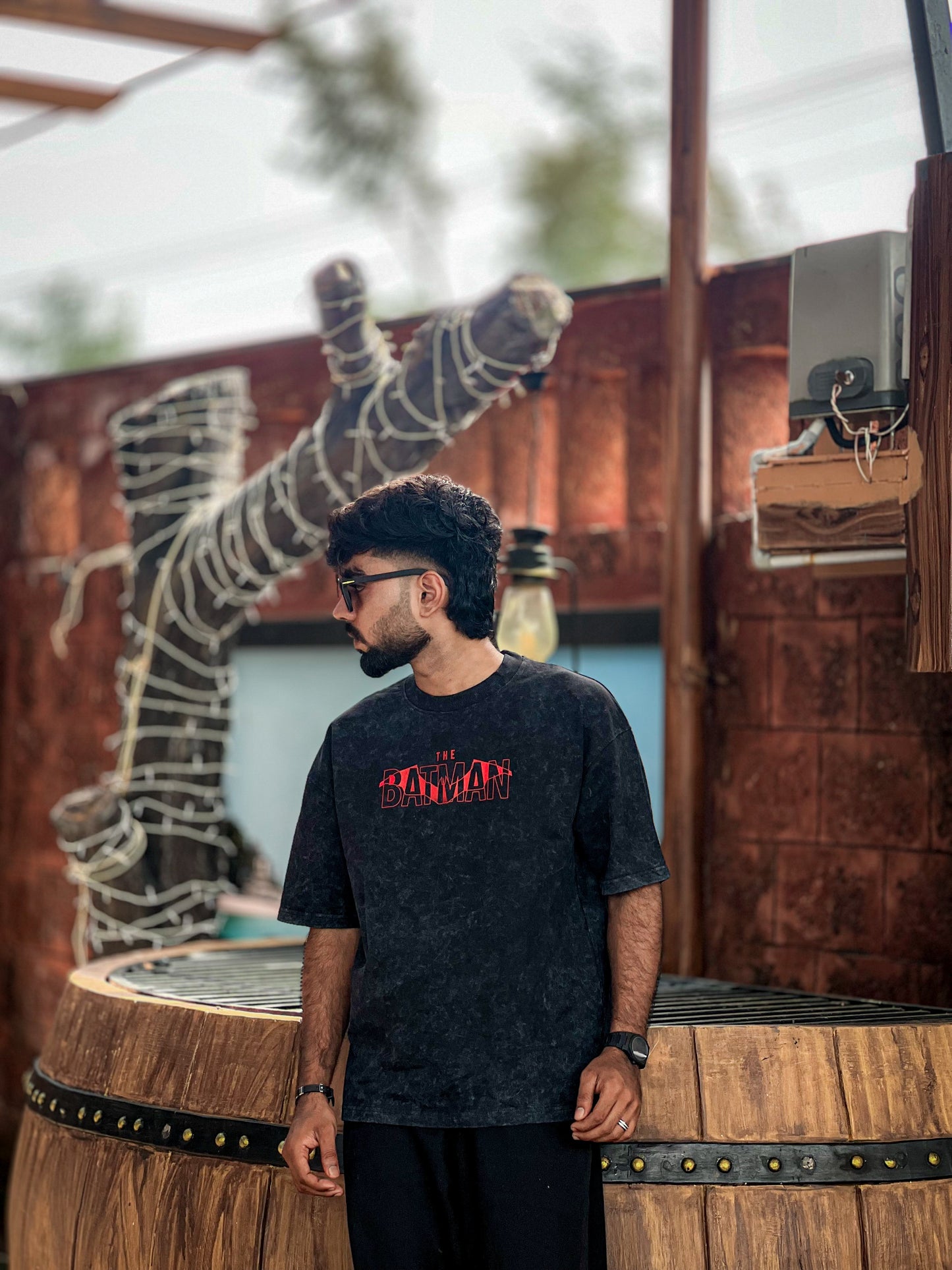 Oversized Stone washed Batman Tshirt - outwearo