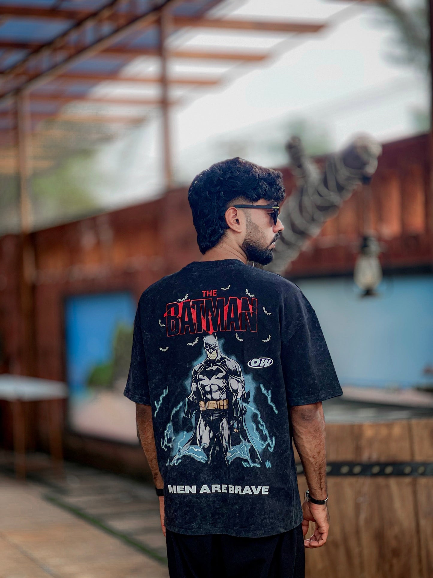 Oversized Stone washed Batman Tshirt - outwearo