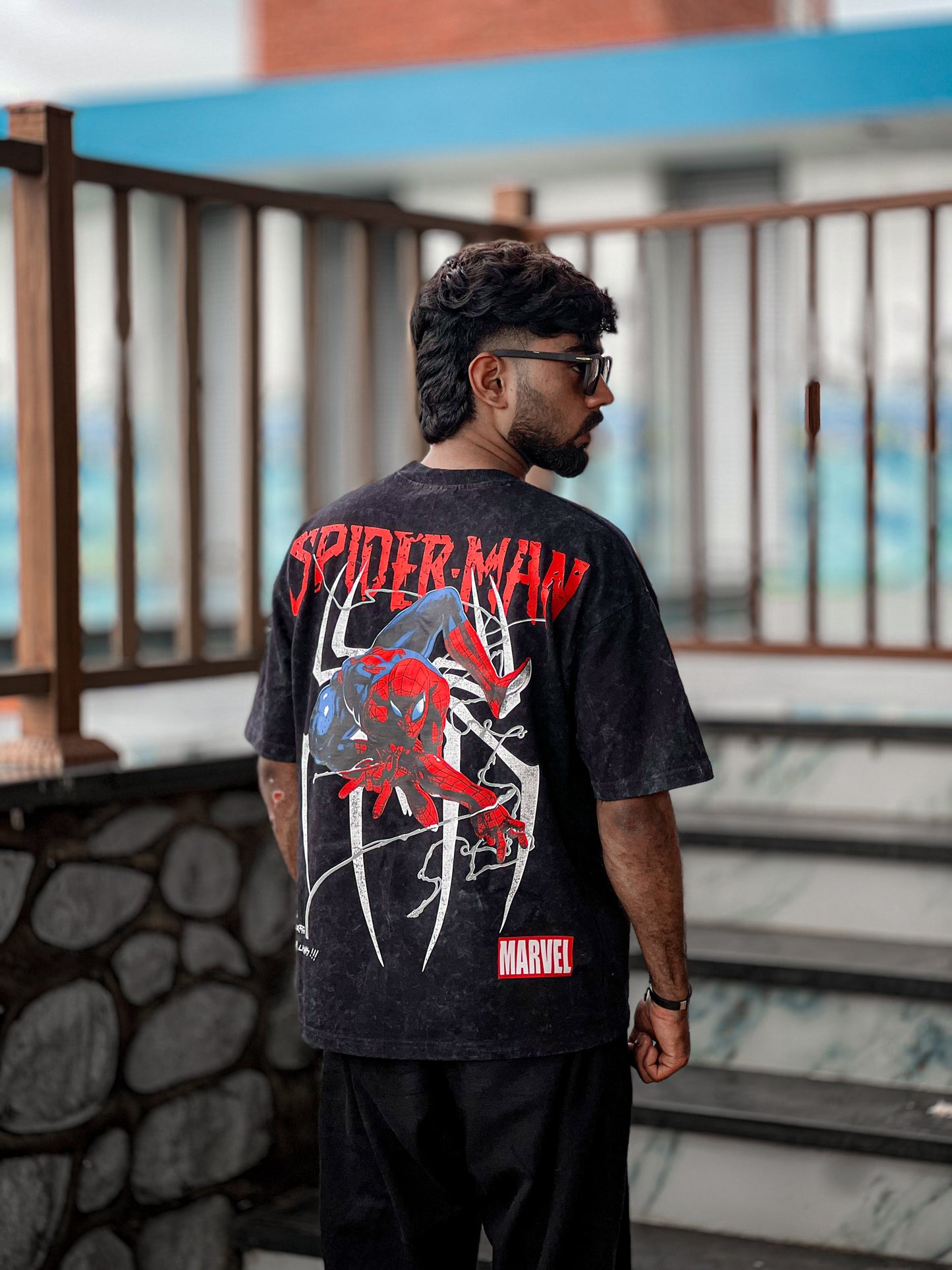 Oversized Stone washed Spiderman Tshirt - outwearo