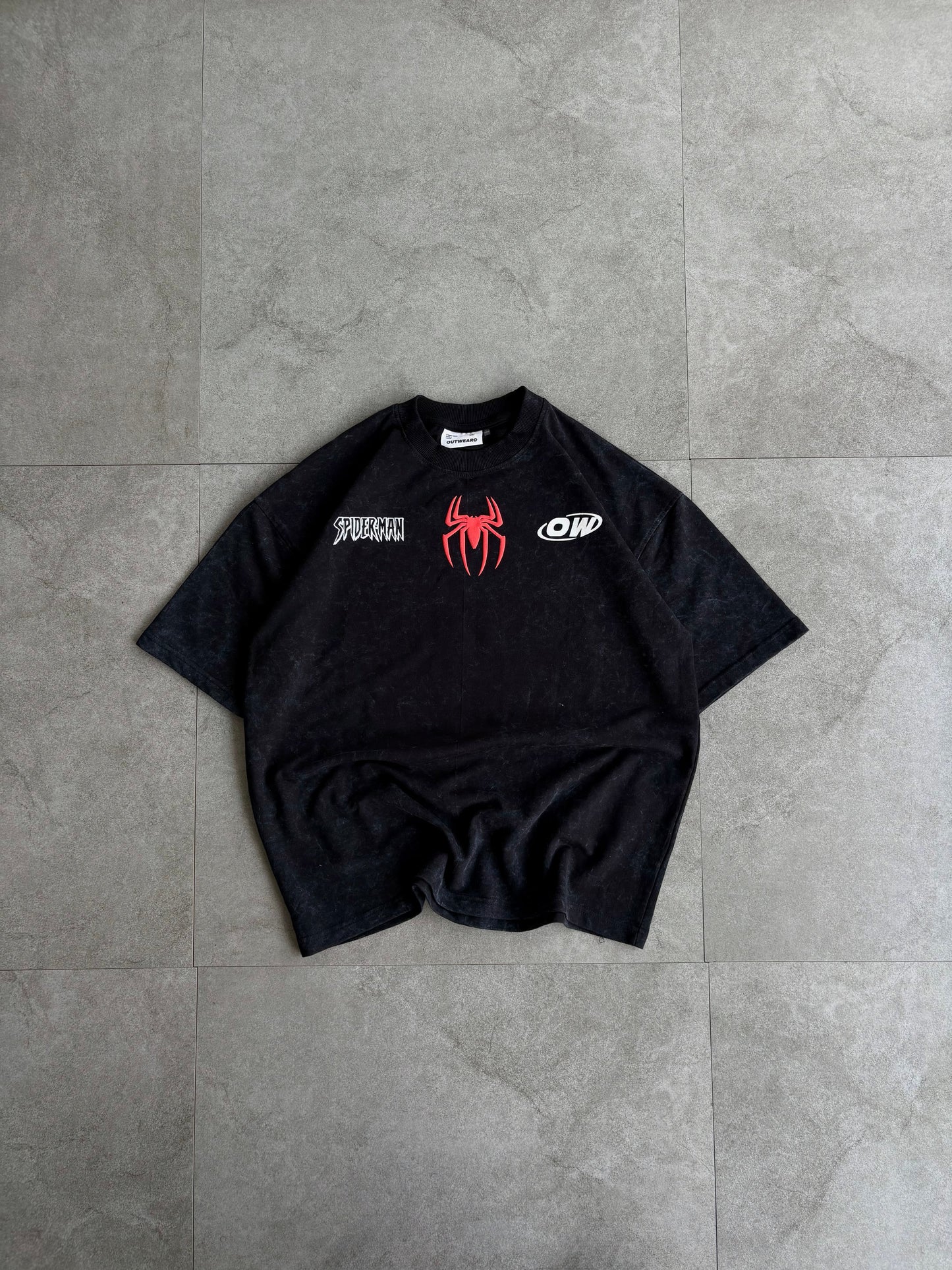 Oversized Stone washed Spiderman Tshirt - outwearo