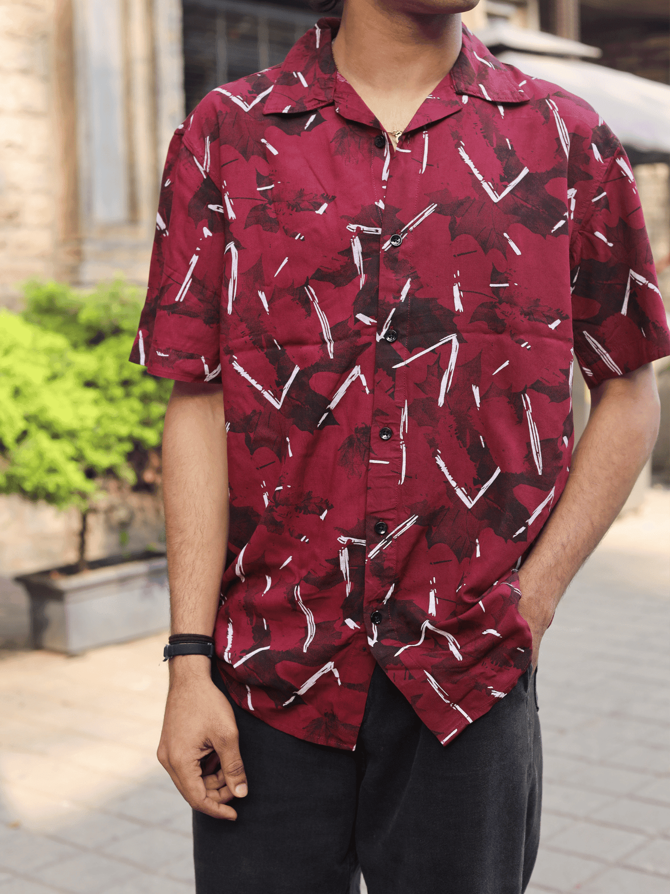 Printed Oversize Shirt Red - outwearo