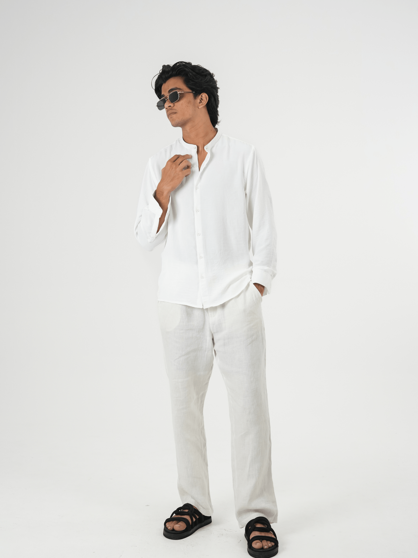 Regular Fit Chinese Collar Shirt IMP Fabirc White - outwearo