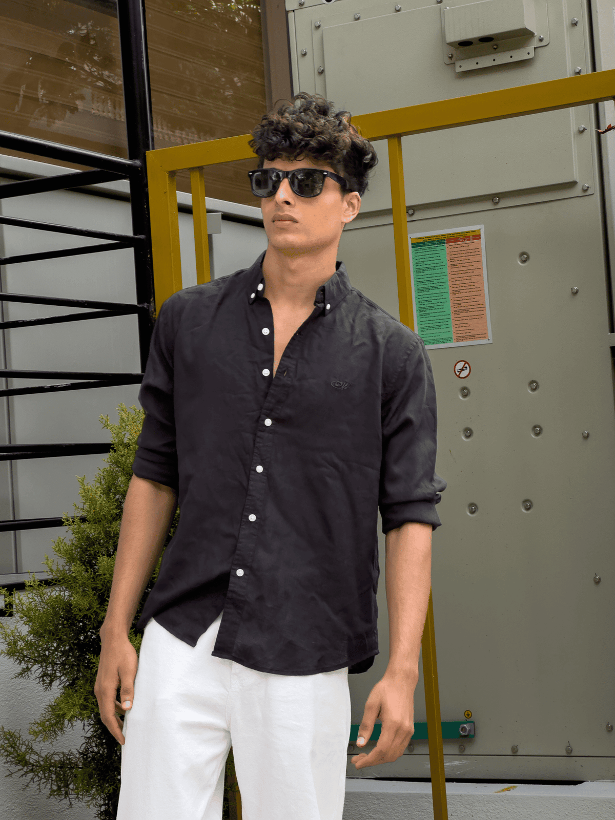 Relaxed Fit Cotton linen shirt Black - outwearo