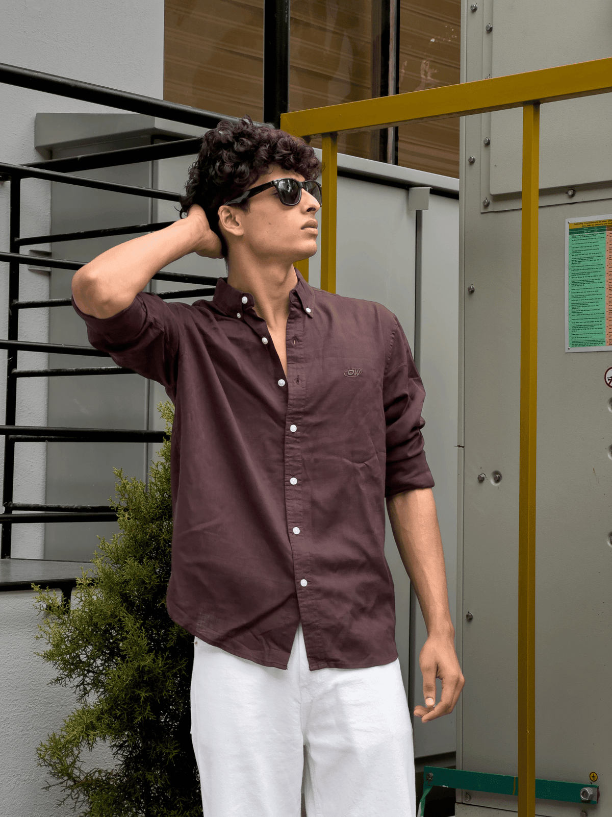Relaxed Fit Cotton linen shirt Brown - outwearo