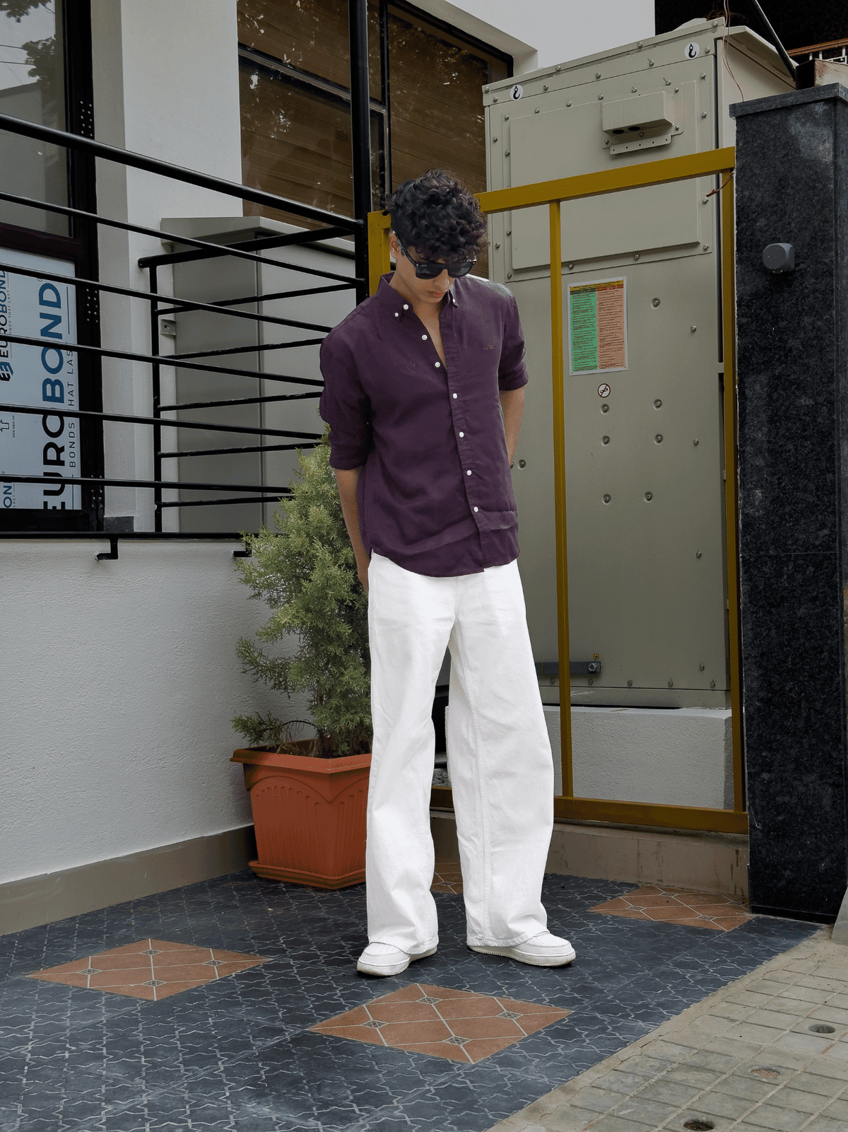 Relaxed Fit Cotton linen shirt violet - outwearo