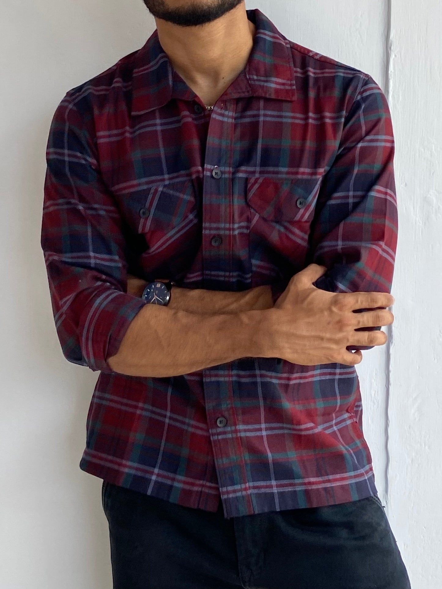 Double Pocket Check Red Full sleeve - outwearo