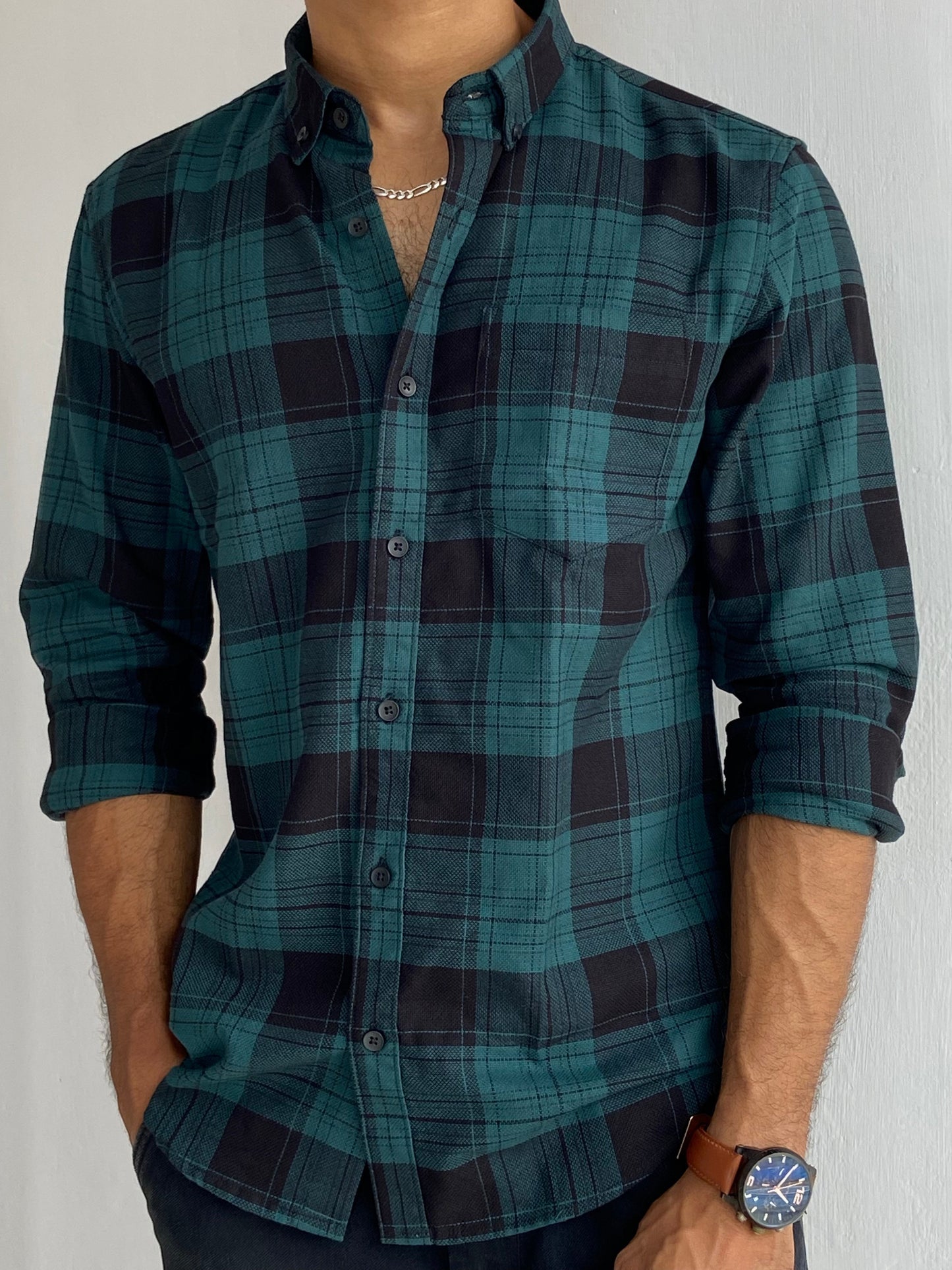 Full Sleeve Dark Green Check Shirt - outwearo