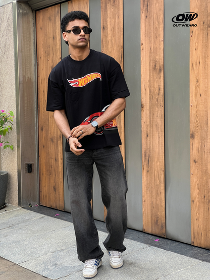 Hotwheels Side Car Design tshirt Black