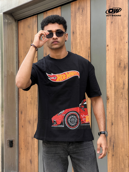 Hotwheels Side Car Design tshirt Black
