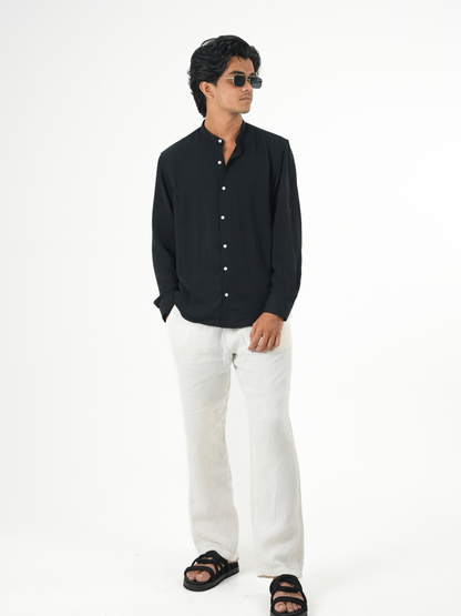 Regular Fit Chinese Collar Shirt IMP Fabirc Black