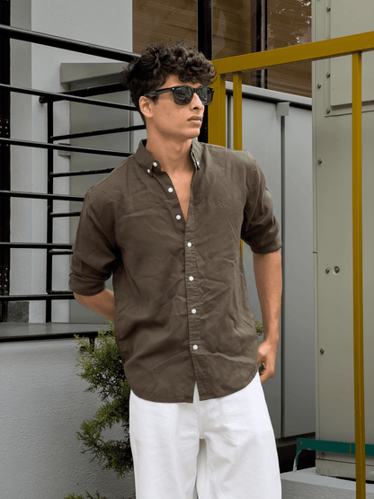 Relaxed Fit Cotton linen shirt olive green