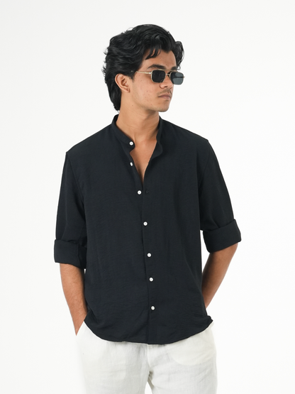 Regular Fit Chinese Collar Shirt IMP Fabirc Black