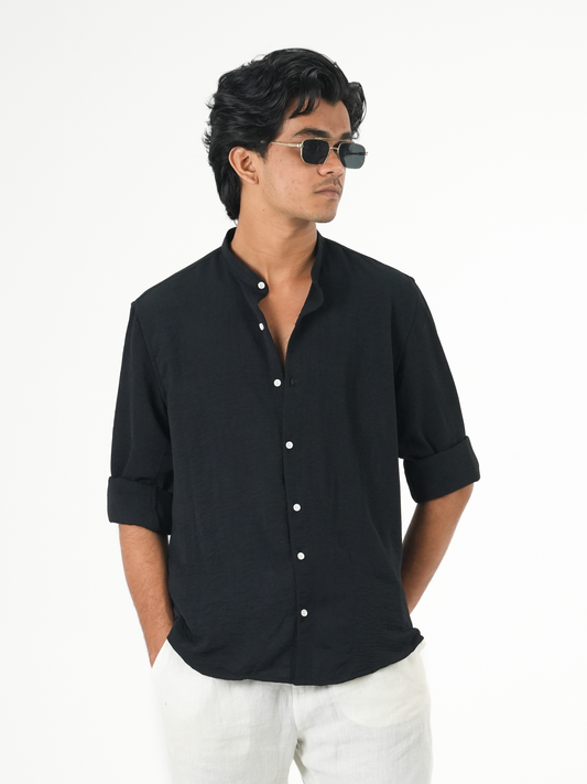Regular Fit Chinese Collar Shirt IMP Fabirc Black