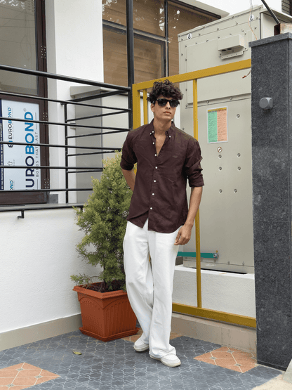 Relaxed Fit Cotton linen shirt Brown