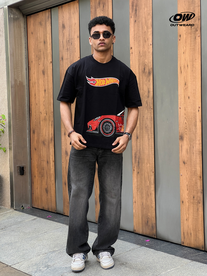 Hotwheels Side Car Design tshirt Black