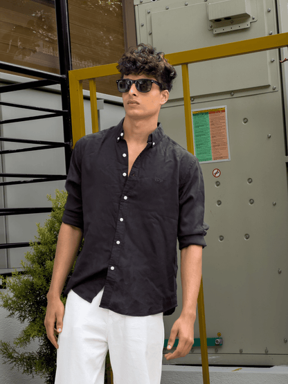 Relaxed Fit Cotton linen shirt Black