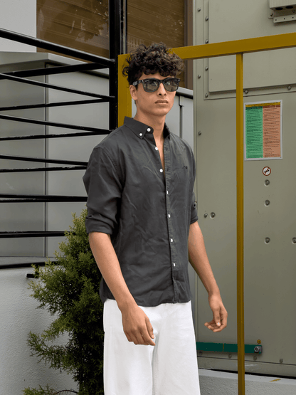 Relaxed Fit Cotton linen shirt Dark green