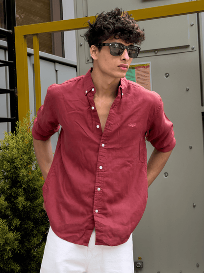 Relaxed Fit Cotton linen shirt Brick