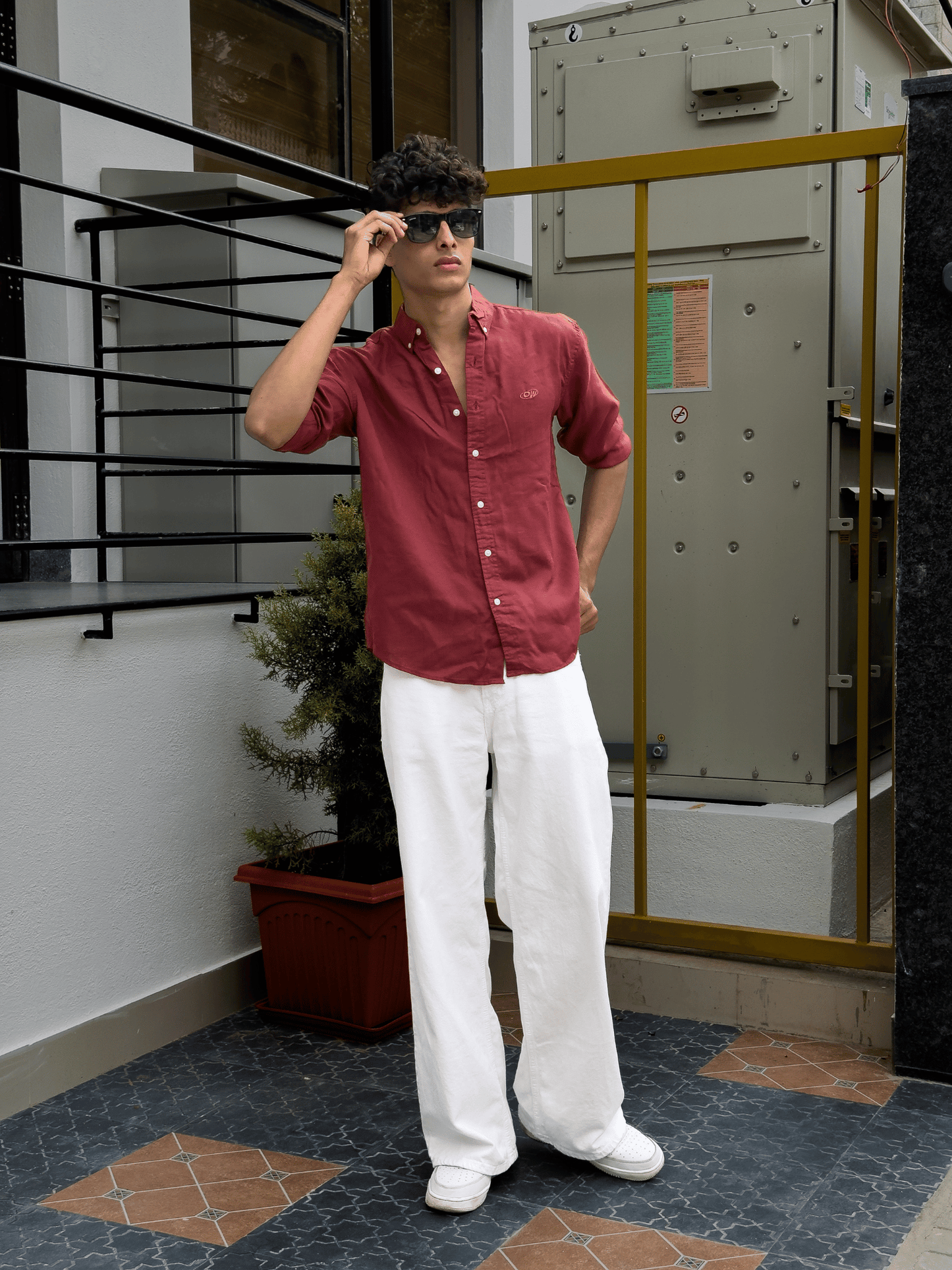 Relaxed Fit Cotton linen shirt Brick