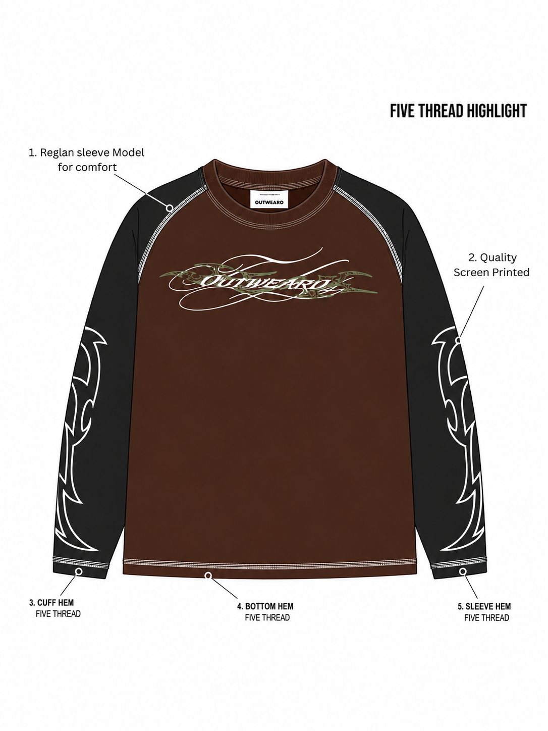 Fivethread Reglan sleeve Full sleeve brown