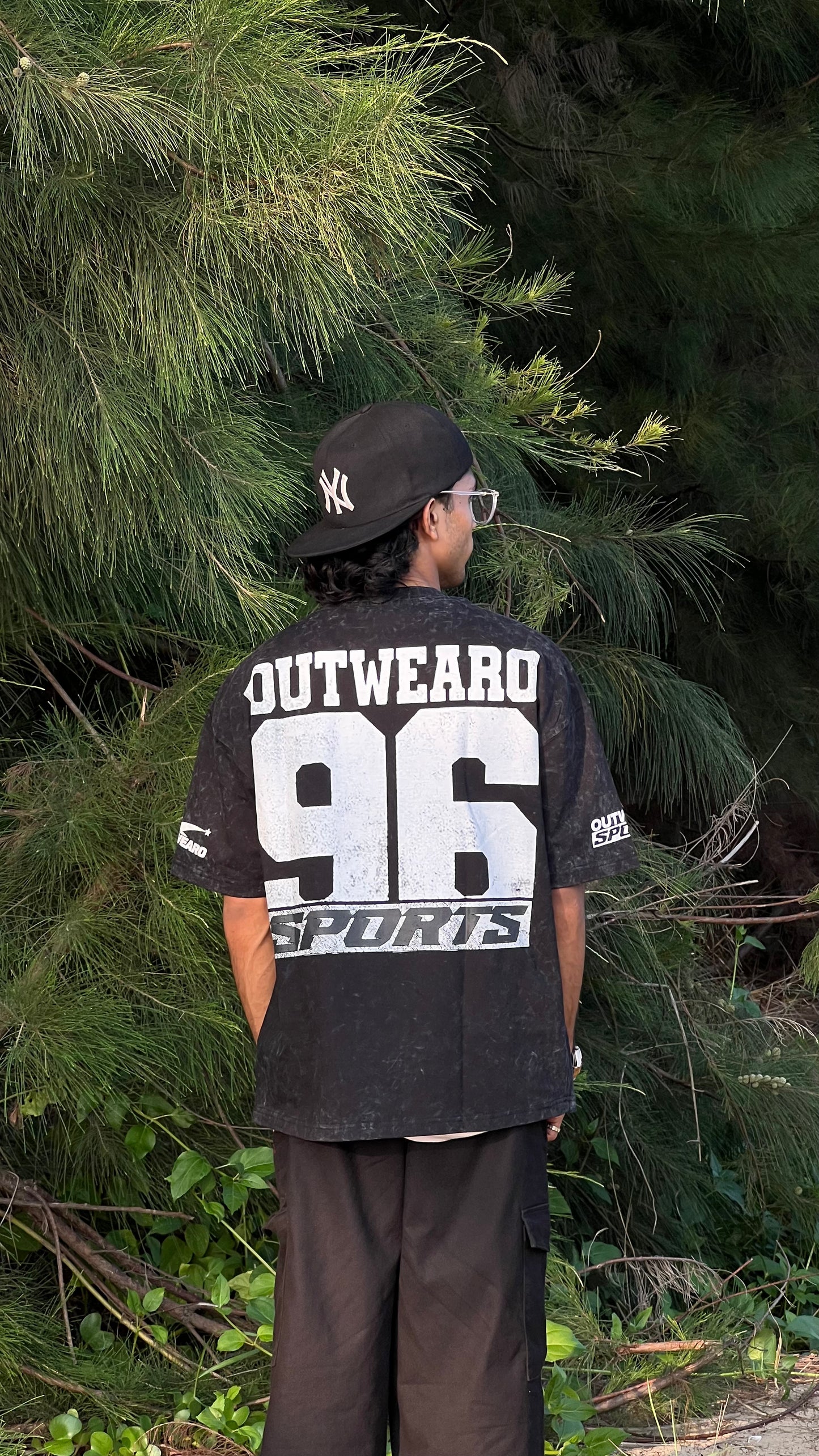 Oversized Stone washed Helmet design Tshirt Black