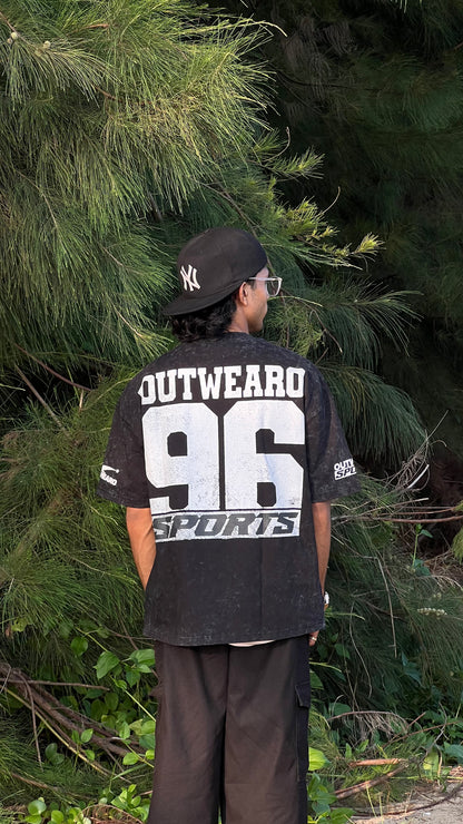 Oversized Stone washed Helmet design Tshirt Black