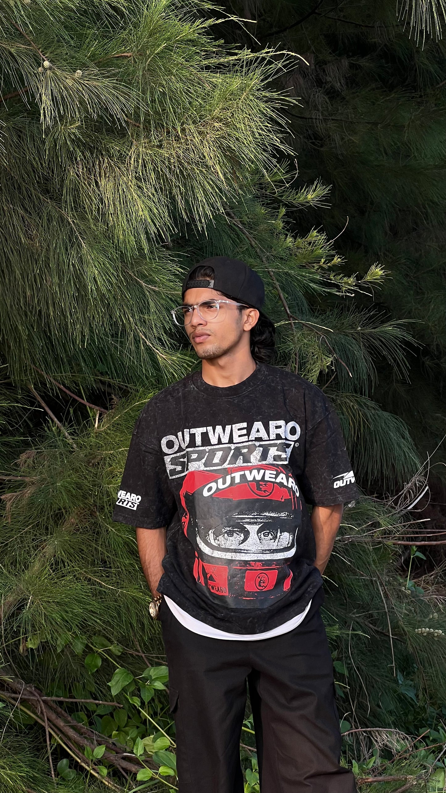 Oversized Stone washed Helmet design Tshirt Black