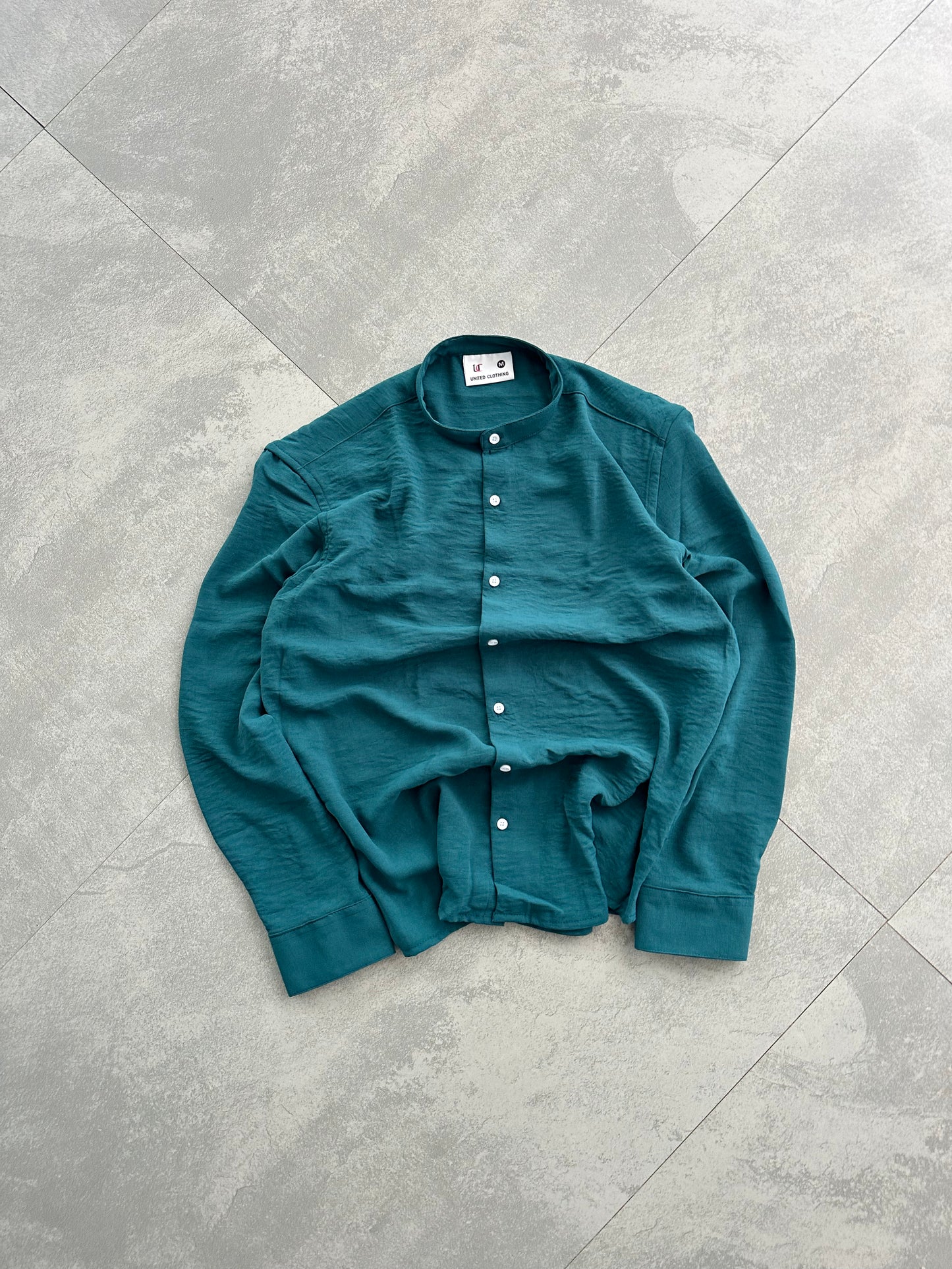 Regular Fit Chinese Collar Shirt IMP Fabirc Peacock blue
