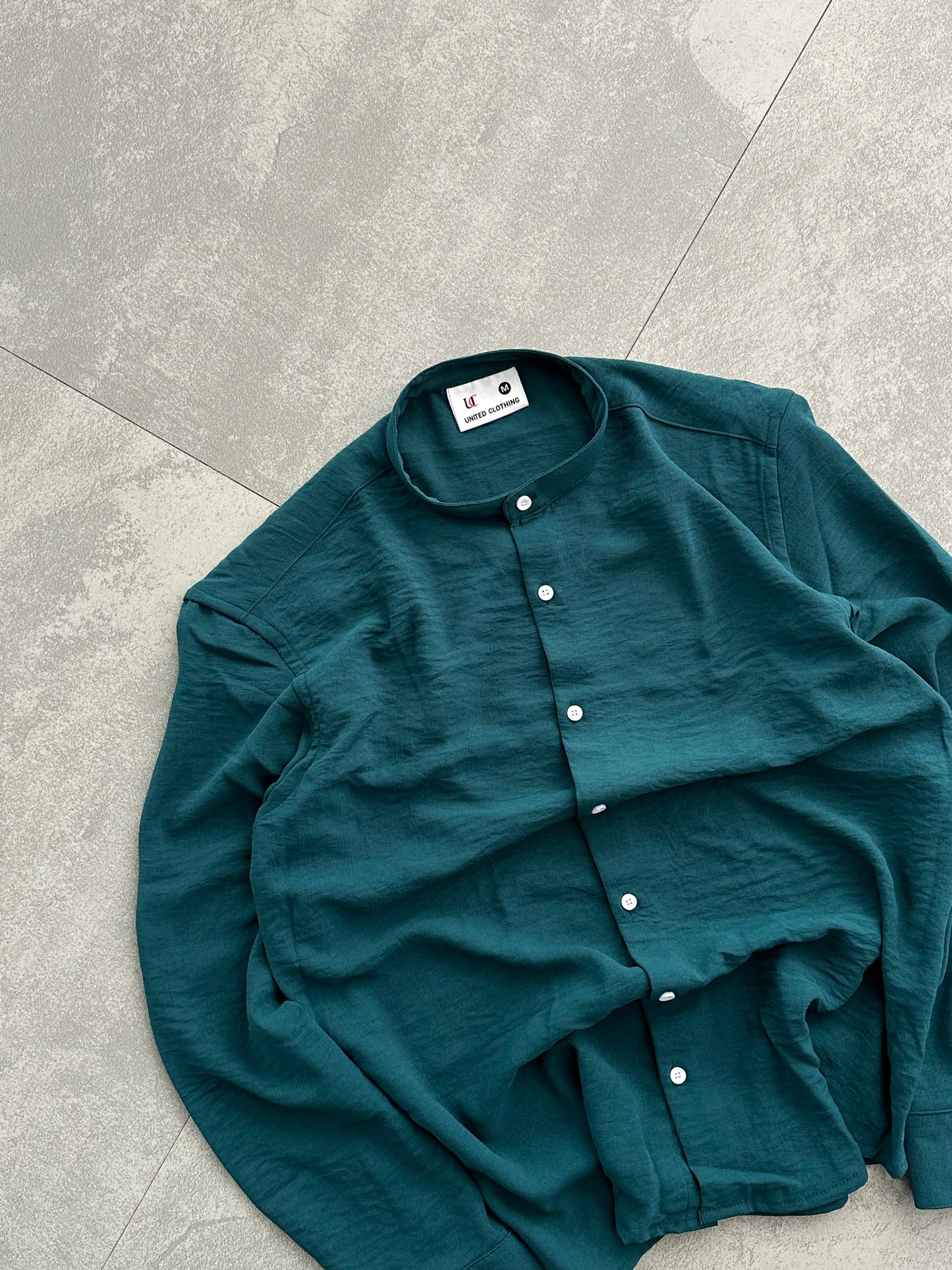Regular Fit Chinese Collar Shirt IMP Fabirc Peacock blue