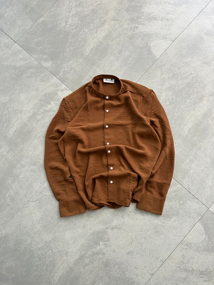Regular Fit Chinese Collar Shirt IMP Fabirc LITE BROWN