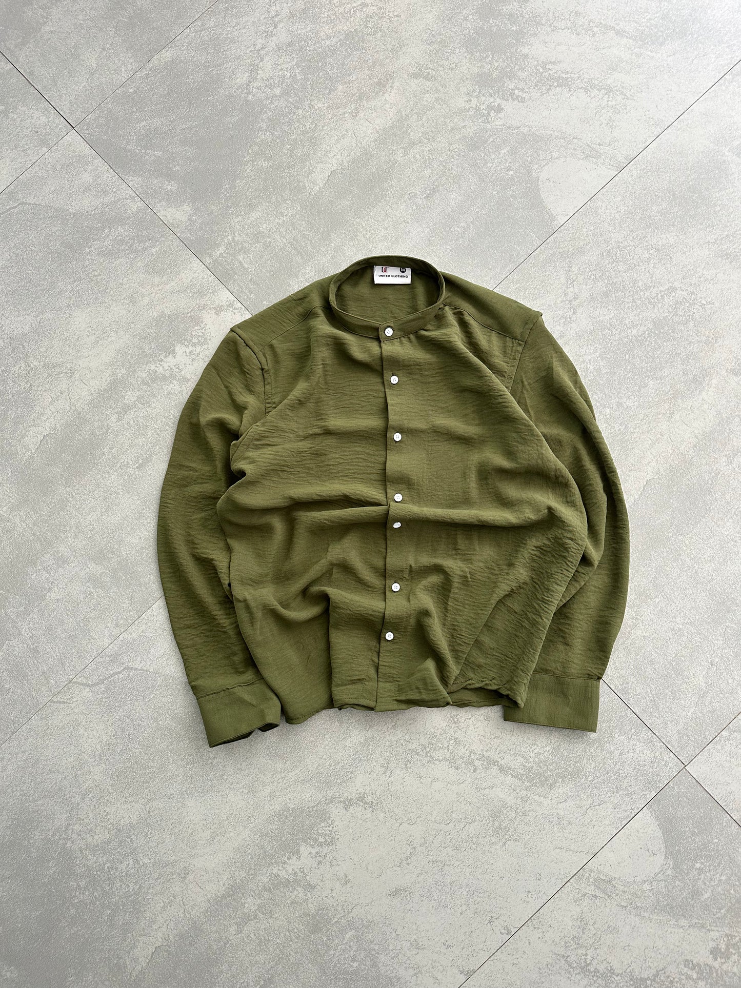 Regular Fit Chinese Collar Shirt IMP Fabirc Olive Green
