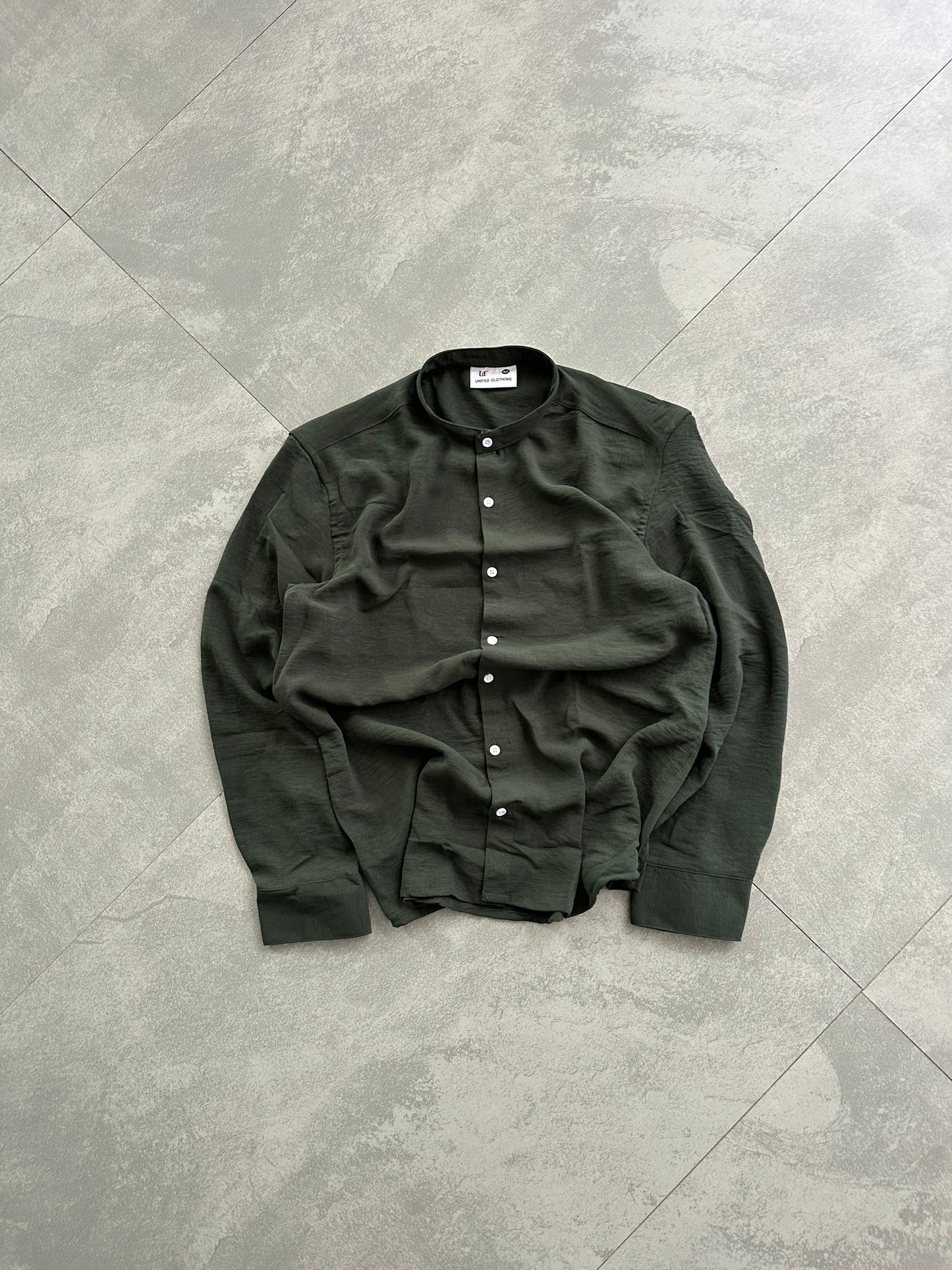 Regular Fit Chinese Collar Shirt IMP Fabirc DARK GREEN