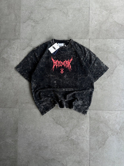 Oversized Acid wash berserk Tshirt Black