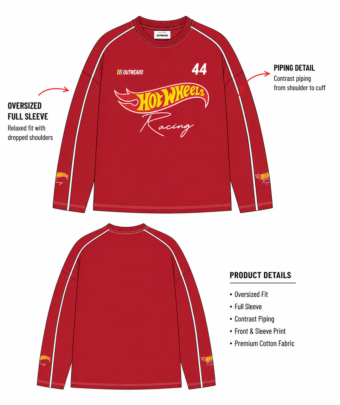 Hotwheels Piping Full sleeve RED