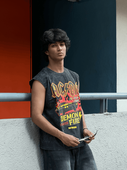 Acid wash Sleeveless tshirt ACDC - outwearo
