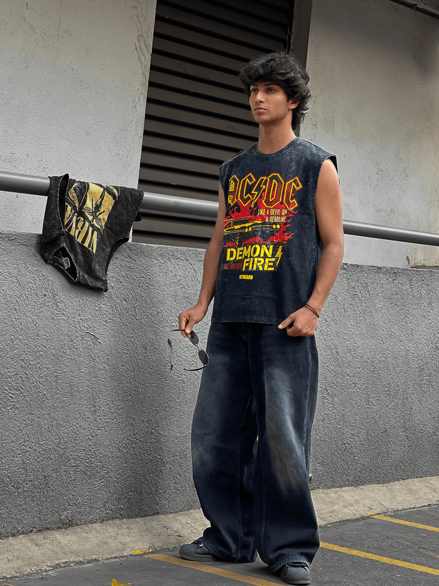 Acid wash Sleeveless tshirt ACDC - outwearo