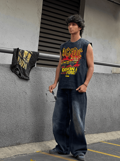 Acid wash Sleeveless tshirt ACDC - outwearo
