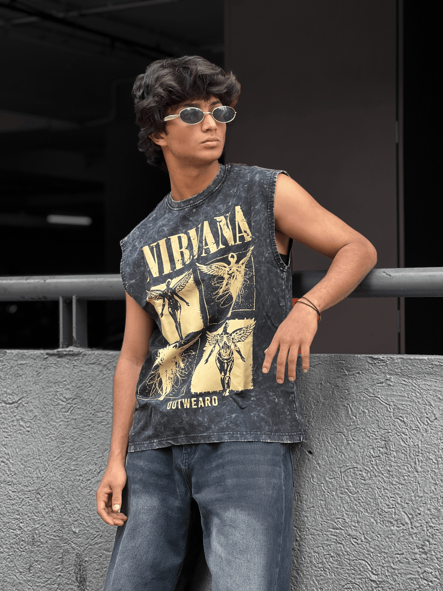 Acid wash Sleeveless tshirt NIRVANA - outwearo