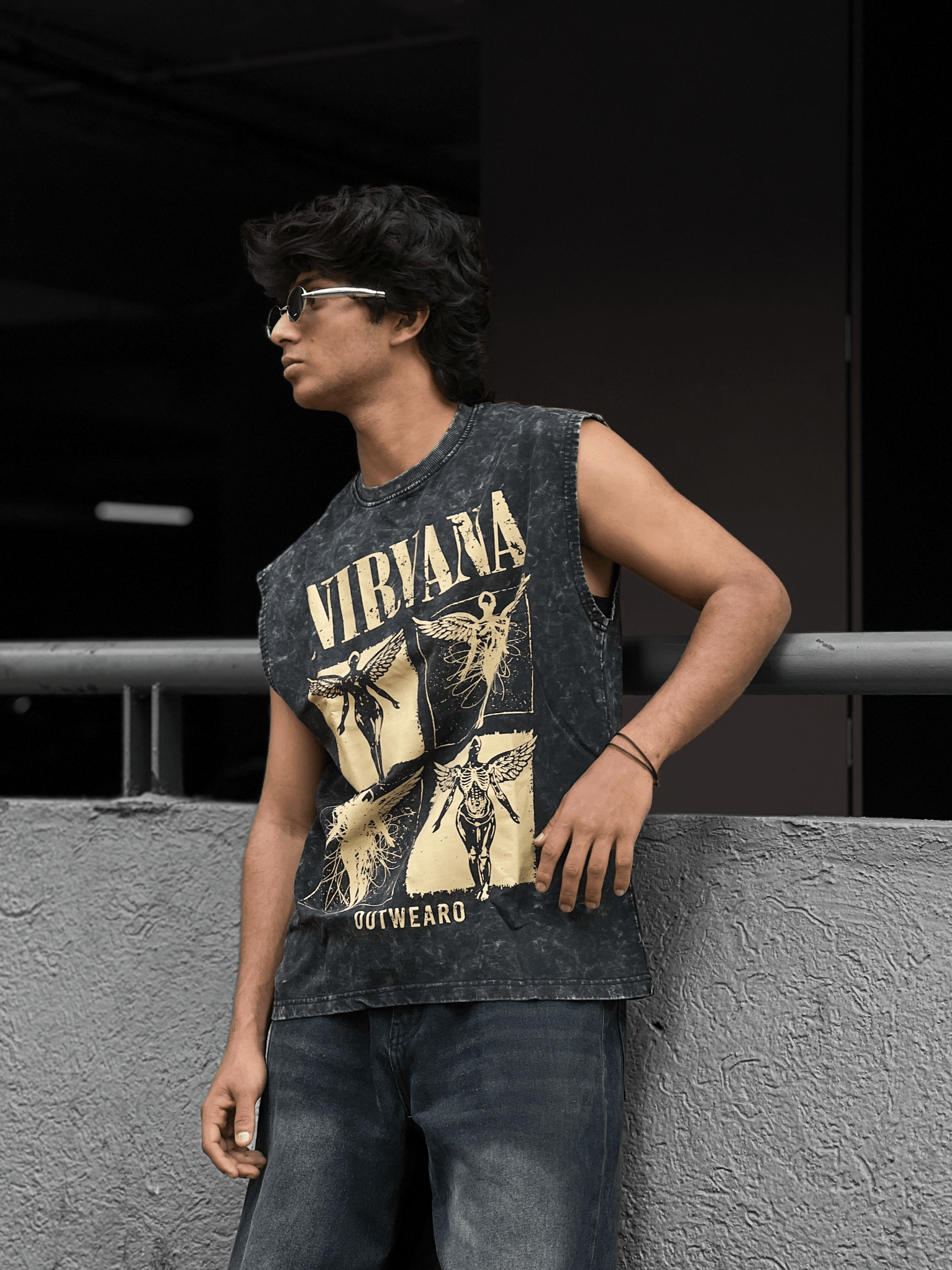 Acid wash Sleeveless tshirt NIRVANA - outwearo