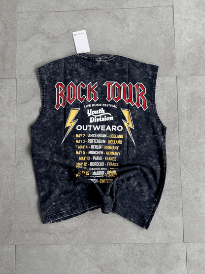 Acid wash sleeveless tshirt Rock printed shoulder stud - outwearo